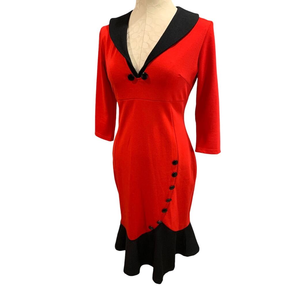 Large Nice-Forever Vintage 1990s Retro Red‎ Knit Midi Dress